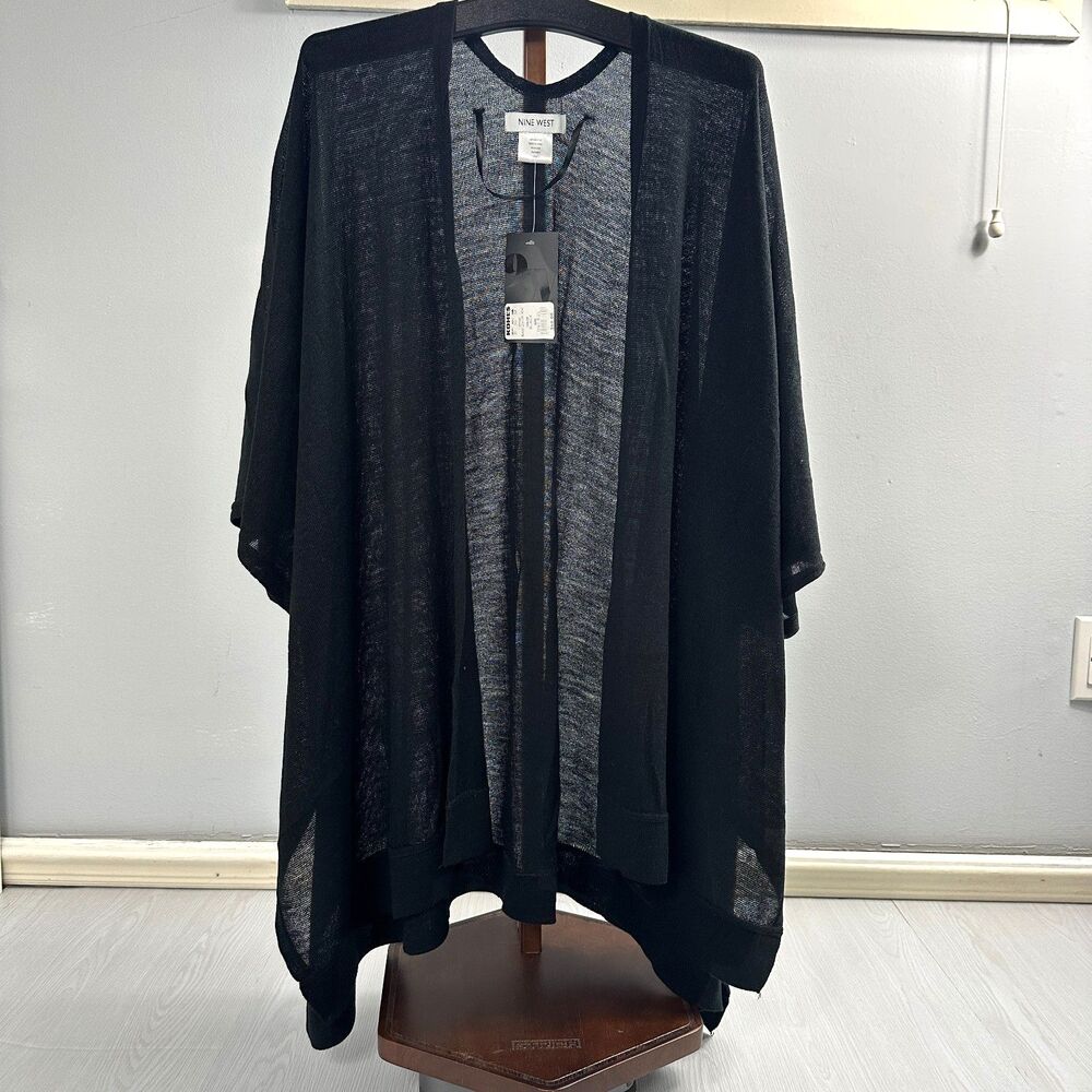 Nine West Kimono Cardigan Womens One Size Black Open Knit Sheer Lightweight NWT